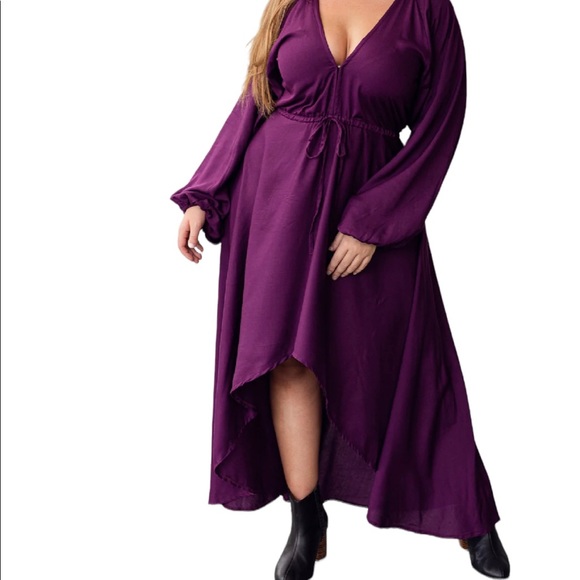 Bali Elf Deep Purple "Linda" High Low Long Sleeve Dress L - Picture 1 of 11
